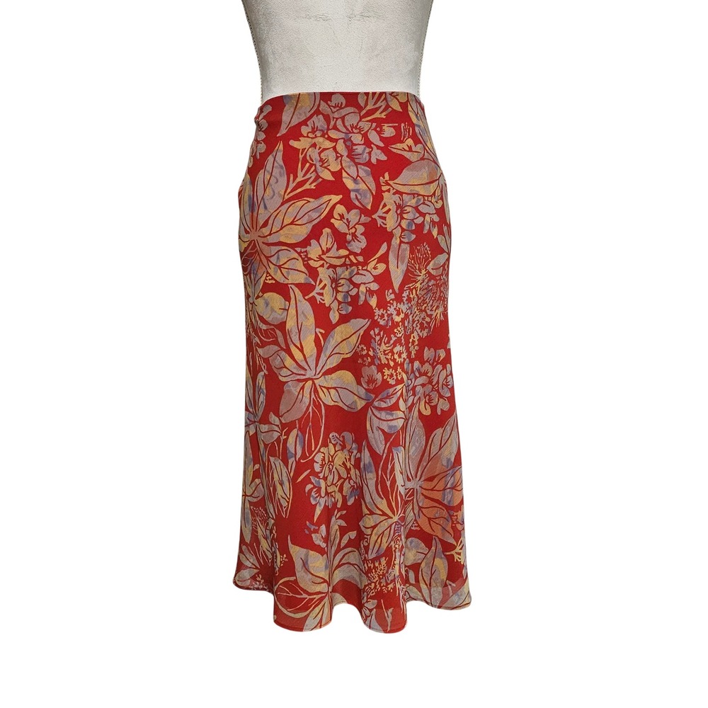 Lauren Ralph Lauren Orange Tropical Floral Midi Skirt Size 8 Beach Resort - Picture 6 of 9